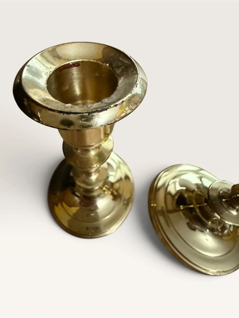 Vintage Solid Brass Candlestick Holders Classic Turned & Ringed Stem Design